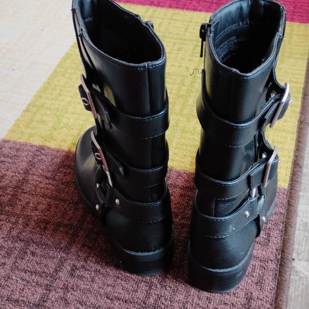 Girls Black Buckle Strap Boots, Winter Boots
